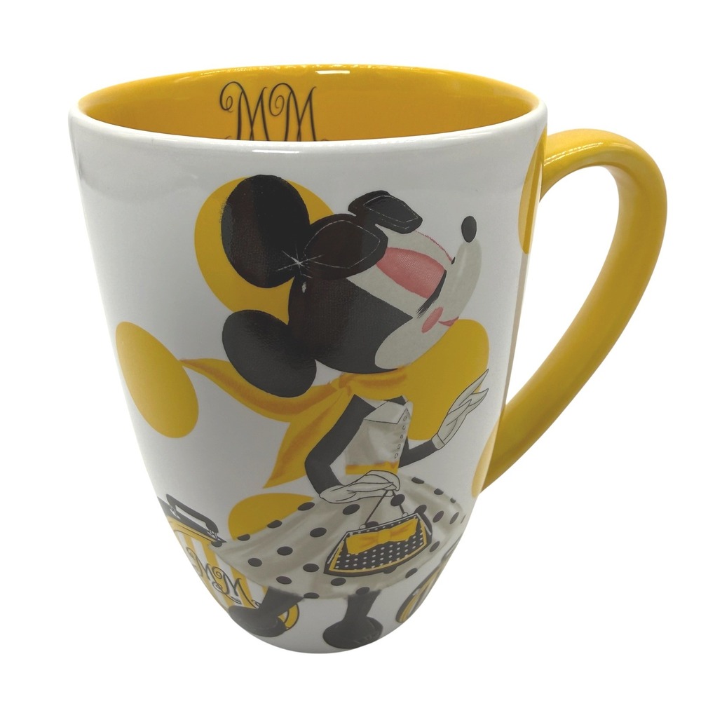 Disney Mug Unisex Large Yellow Minnie Mouse Polka Dot Retro Fashion MM Monogram